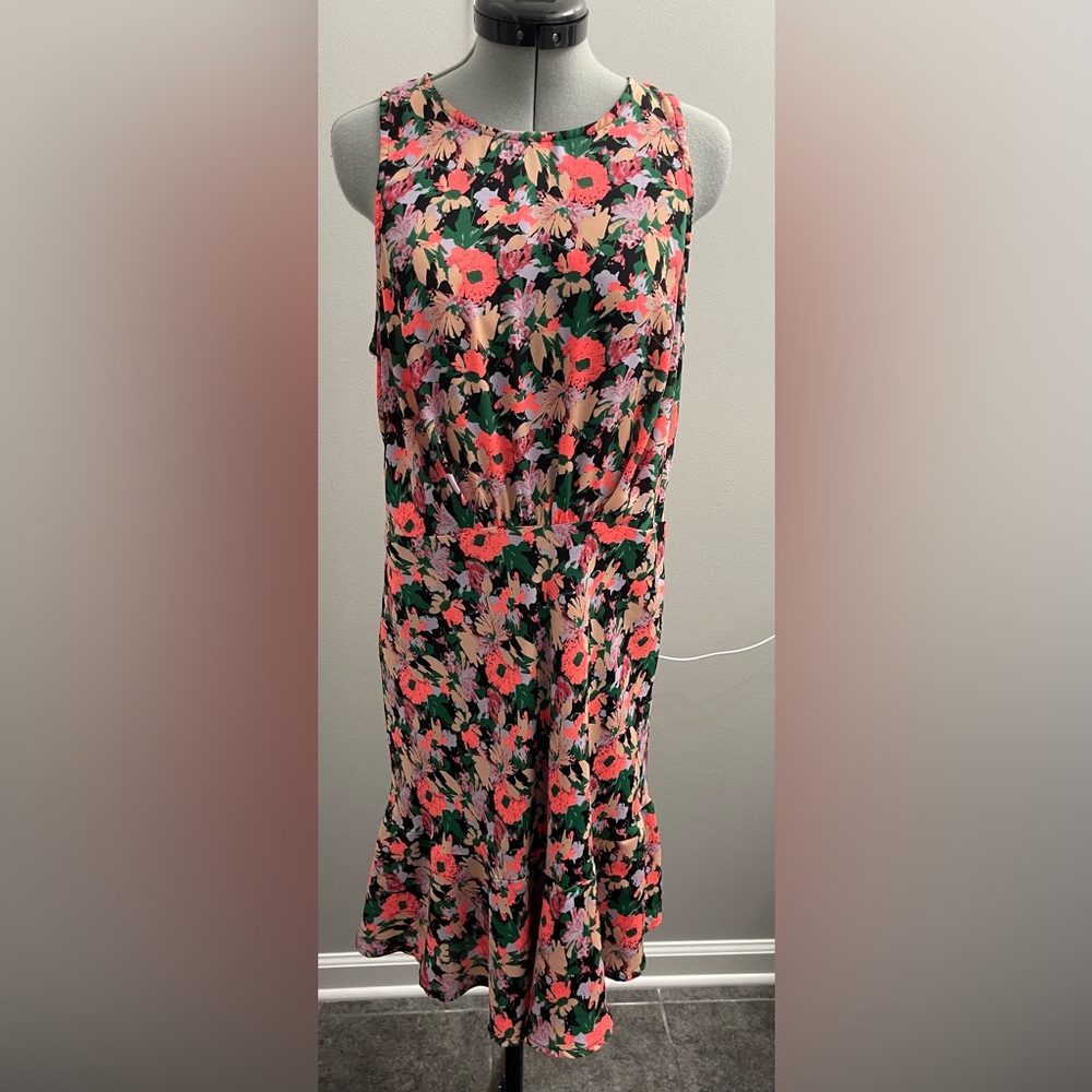 🩵J Crew Mercantile Ruched-waist Dress in Neon Floral Multi Sz 8
